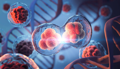 Wall Mural - 3d rendering of human cell or embryonic stem cell microscope background.