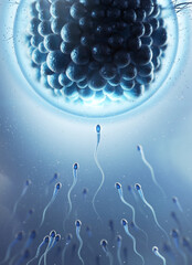 Wall Mural - Sperm directed towards the egg bubble, Natural fertilizatioื