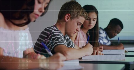 Poster - Animation of statistical data processing over diverse group of students studying in class at school