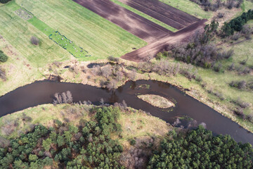 Wall Mural - High angle drone photo of Liwiec River, Mazowsze region of Poland