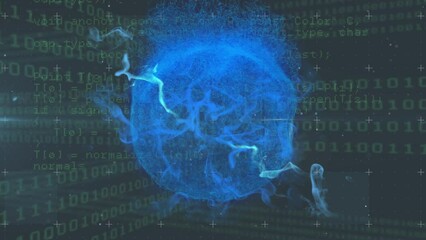 Poster - Animation of globe over data processing on black background