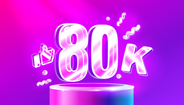 Thank you 80k followers, peoples online social group, happy banner celebrate, Vector