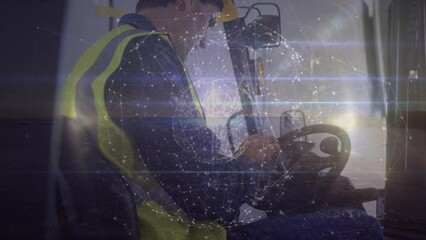 Poster - Animation of spots and globe over caucasian male worker