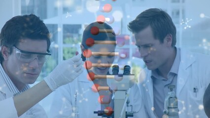 Poster - Animation of molecules over smiling caucasian dna dna dna over molecules over schoolboy