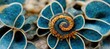 Ammonite  flower shell rock art spirals in Aquamarine ocean blue with hints of Lapis Lazuli. Soothing calm summer nautical beach colors. Digital art. 