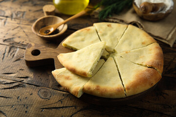 Wall Mural - Traditional homemade savory pie with potato and cheese