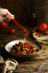 Canvas Print - Stir fry noodles with vegetables