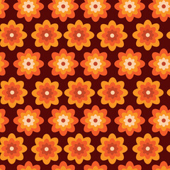 Wall Mural - Cute retro 70s groovy  hippie orange flowers seamless pattern. For textile, fabric, retro posters and home décor 