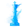 Chess pieces in a watercolor style with splashes of paint on a white background. King.
