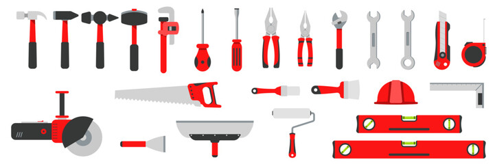 Wall Mural - Mechanic tool set. Construction, Building, repair icon set for banner Labor day