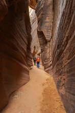 Travelers Walking In Dry Canyon