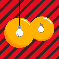 Two light bulbs and abstract red stripped and black background. 