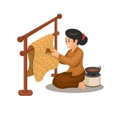 Woman making traditional batik cloth illustration vector