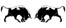 Bull Logo Design On White Background.silhouette Of Bull Fight