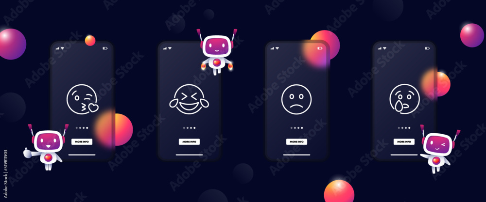 Device Sentiment Icon Emoticons set icon. Express emotions, message, kiss, heart, love, laugh ...