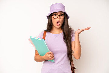 Wall Mural - hispanic pretty woma feeling stressed, anxious or scared, with hands on head. university student concept