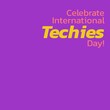 Illustration of celebrate international techies day text on violet background, copy space