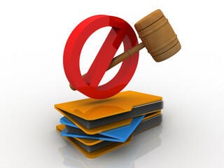 Poster - 3d rendering folder with stop sign near hammer