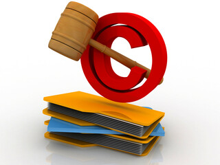 Poster - 3d rendering folder with copyright near hammer