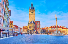 The Clocktower Of Old Town Hall And Marian Column, Prague, Czech Republic