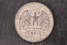 One Silver Dollar Coin, Close Up, Top View.