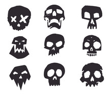 Set Of Nine Hand Drawn Skulls
