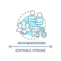 Sticker - Aid in negotiations turquoise concept icon. Business ethics benefit abstract idea thin line illustration. Procurement. Isolated outline drawing. Editable stroke. Arial, Myriad Pro-Bold fonts used