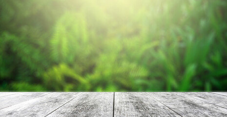 Fototapete - Empty of wood table top with blurred bokeh abstract background
