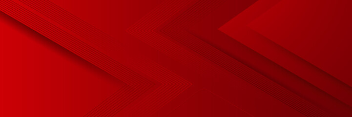 Modern red abstract vector long banner. Minimal background with waves arrows geometric shapes and copy space for text. Social media cover and web wide banner template
