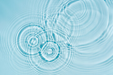 Wall Mural - Blue water texture, blue mint water surface with rings and ripples. Spa concept background. Flat lay, copy space.