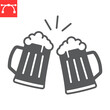 Beer cheers glyph icon, beverage and oktoberfest, toasting beer mugs vector icon, vector graphics, editable stroke solid sign, eps 10.