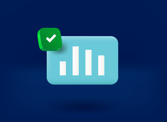 Aufkleber - Window with business report and checkmark icon. 3d vector illustration