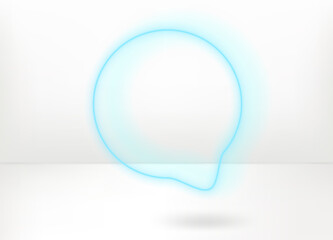 Aufkleber - Blue neon glow speech bubble on white background. 3d vector mockup