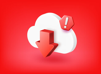 Aufkleber - Downloading icon with exclamation point pictogram. Vector 3d illustration