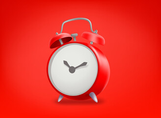 Poster - Red alarm clock on red background. 3d vector illustration