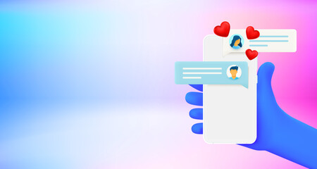 Leinwandbilder - Internet communication via smartphone. 3d vector banner with copy space
