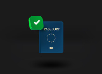 Aufkleber - European passpoprt with checkmark icon. 3d vector illustration
