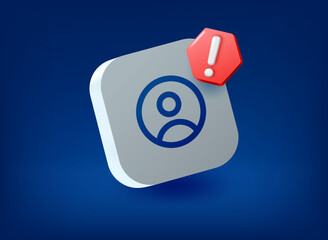 Poster - Profile icon with exclamation point pictogram. Vector 3d illustration
