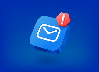 Poster - Mail icon with exclamation point pictogram. Vector 3d illustration