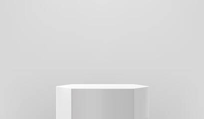 Poster - Empty white showcase with white podium. 3d vector presentation mockup