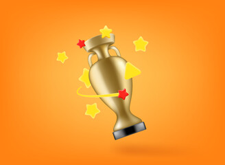 Aufkleber - Golden cup with stars. Award concept. 3d vector illustration