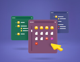 Poster - Using folders on computer. 3d vector concept