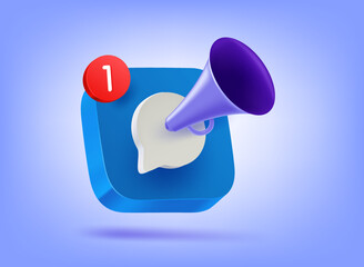 Poster - Loudspeaker with chat cloud. 3d vector illustration