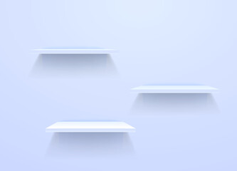 Poster - White empty shelves on white wall. 3D vector mockup