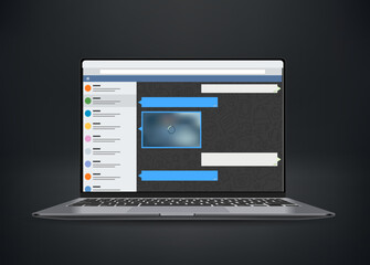 Leinwandbilder - Vector laptop with messenger web app oa the screen. 3d vector