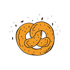 Wall Mural - Oktoberfest 2022 - Beer Festival. Hand-drawn Doodle brezel with sesame seeds on a white background. German Traditional holiday.