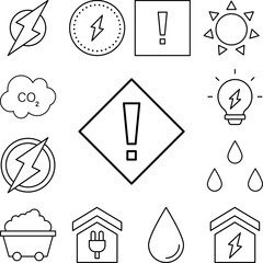 Poster - warning, energy icon in a collection with other items