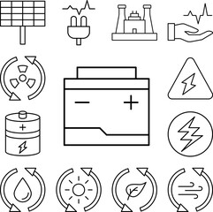 Poster - Battery, energy icon in a collection with other items