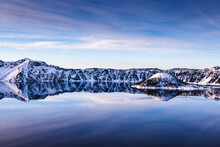 Stunning Peaceful Tranquil Mountains Reflected In Crater Lake, Oregon