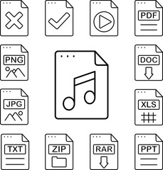 Poster - File, document, note, music icon in a collection with other items